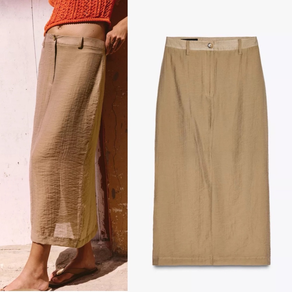 Zara NWT tan midi skirt